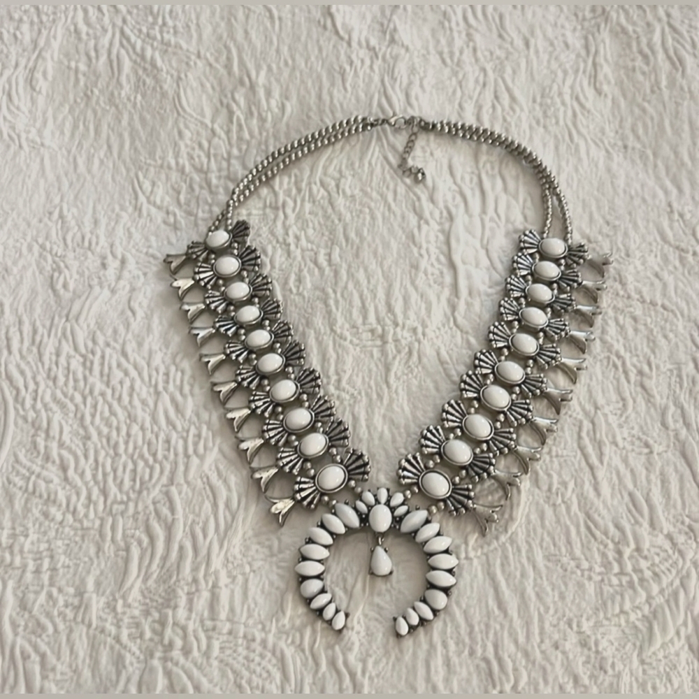 Native Inspired White & Silver Squash Blossom.